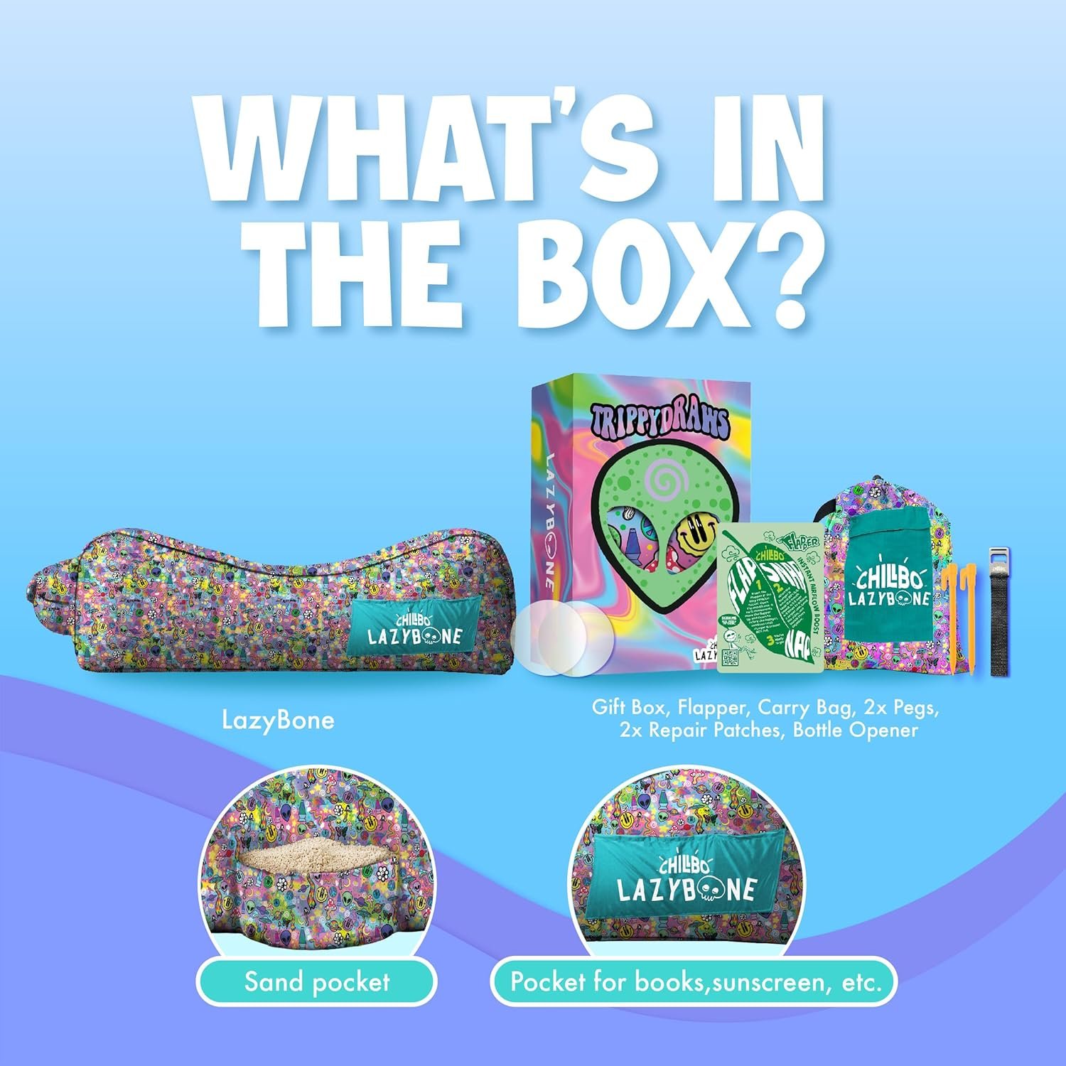 1742872392 Chillbo Ultimate Bundle Shwaggins Inflatable Couch TrippyDraws Lazybone Easy Setup is Perfect for Hiking Gear Beach Chair and Music Festivals.jpg