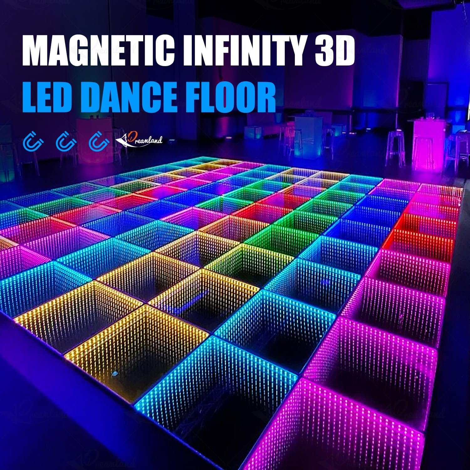 Dance Floor Stage Lights Tempered 8 8ft Glass with Flight Case Infinity Mirror Panel 3D Effect LED Dance Floor for Wedding Party 3D Magnetic.jpg