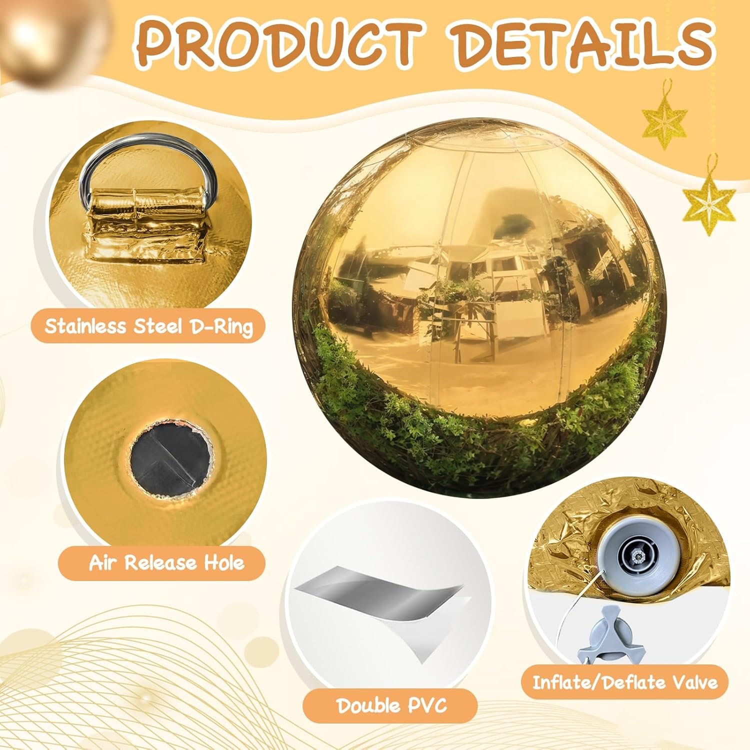 Gold 6PCS Inflatable Mirror Ball Set Reusable Big Shinny Balls Large Event Decoration Balloon PVC Disco Bubble Balloon with Electric Pump For Party Wedding Decor.jpg