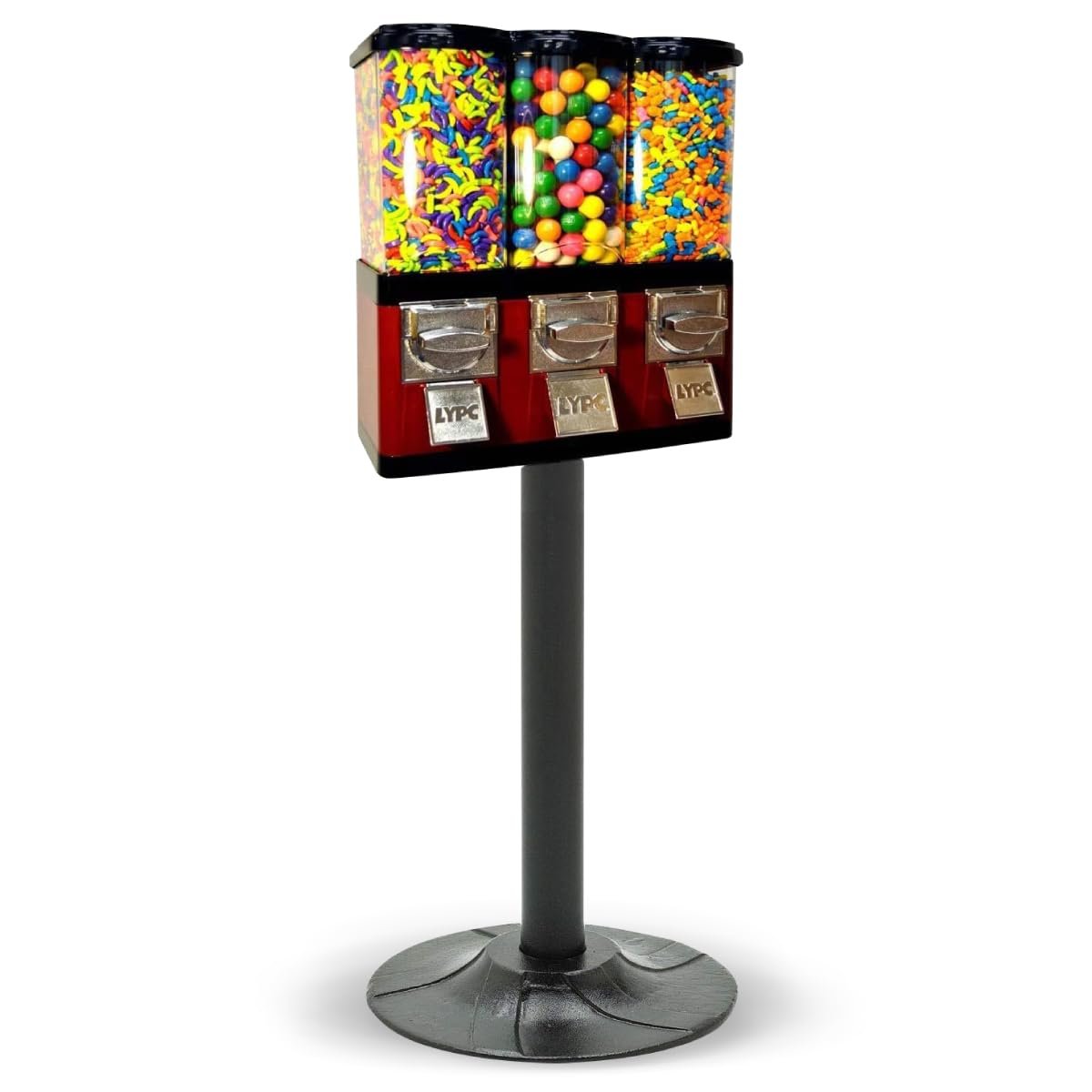Red Triple Compartment Commercial Vending Machine for 1 inch Gumballs.jpg
