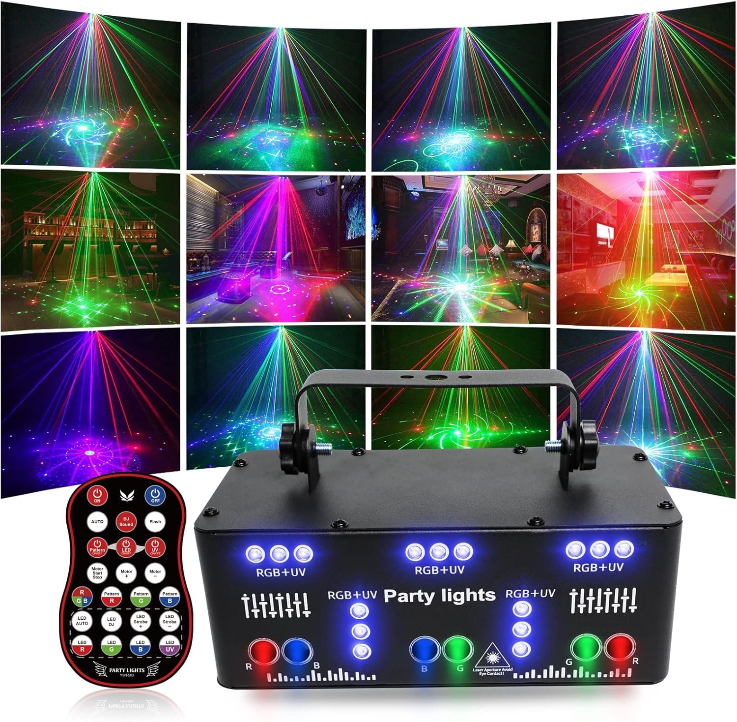 21 Eyes Party Lights Dj Disco Light Strobe Stage Light Sound Activated Laser Llights Projector with Remote Control Led Bar Indoor DMX Music Show RGB KTV Lighting Projector for Parties.jpg