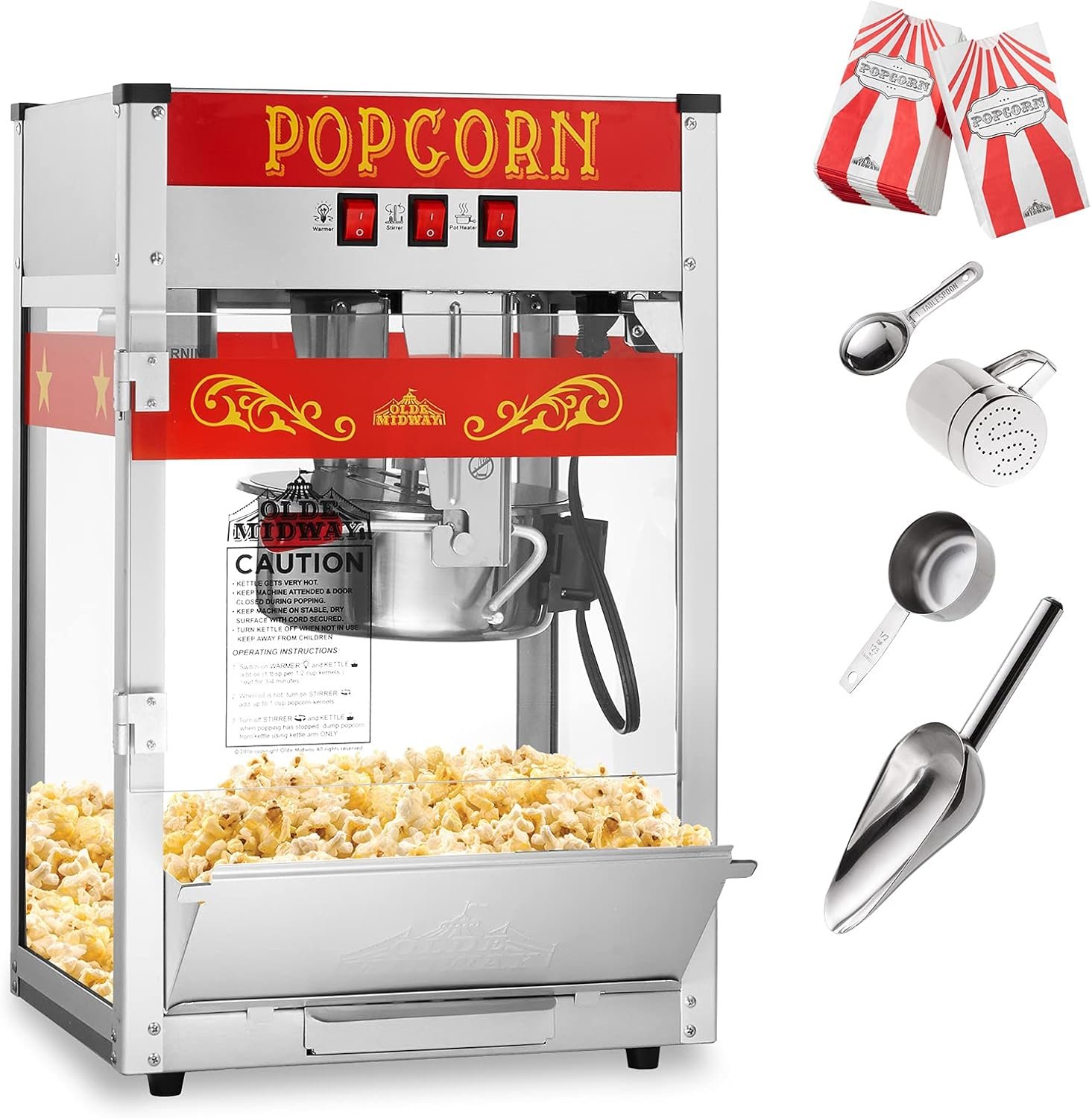 Olde Midway Commercial Popcorn Machine Maker Popper with 8 Ounce Kettle Red.jpg