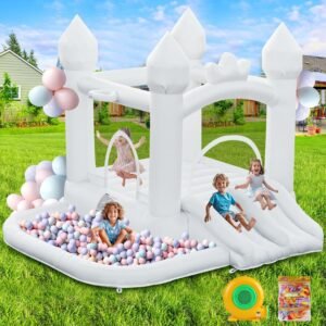White Bounce House Inflatable Bounce Castle with Double Slide Ball.jpg