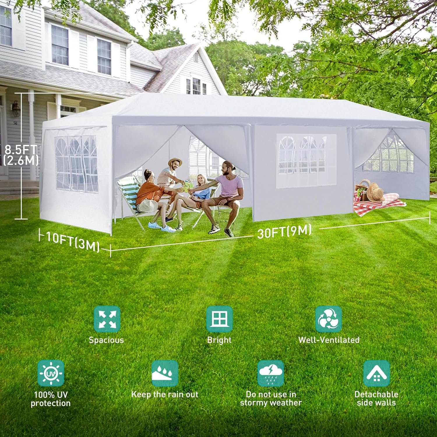 1746861195 10x30 ft Party Tent Outdoor Tents for Parties Outside White Event Wedding Birthday Gazebo Tent with 8 Removable Sidewalls and Transparent Windows for Backyard Patio Garden.jpg