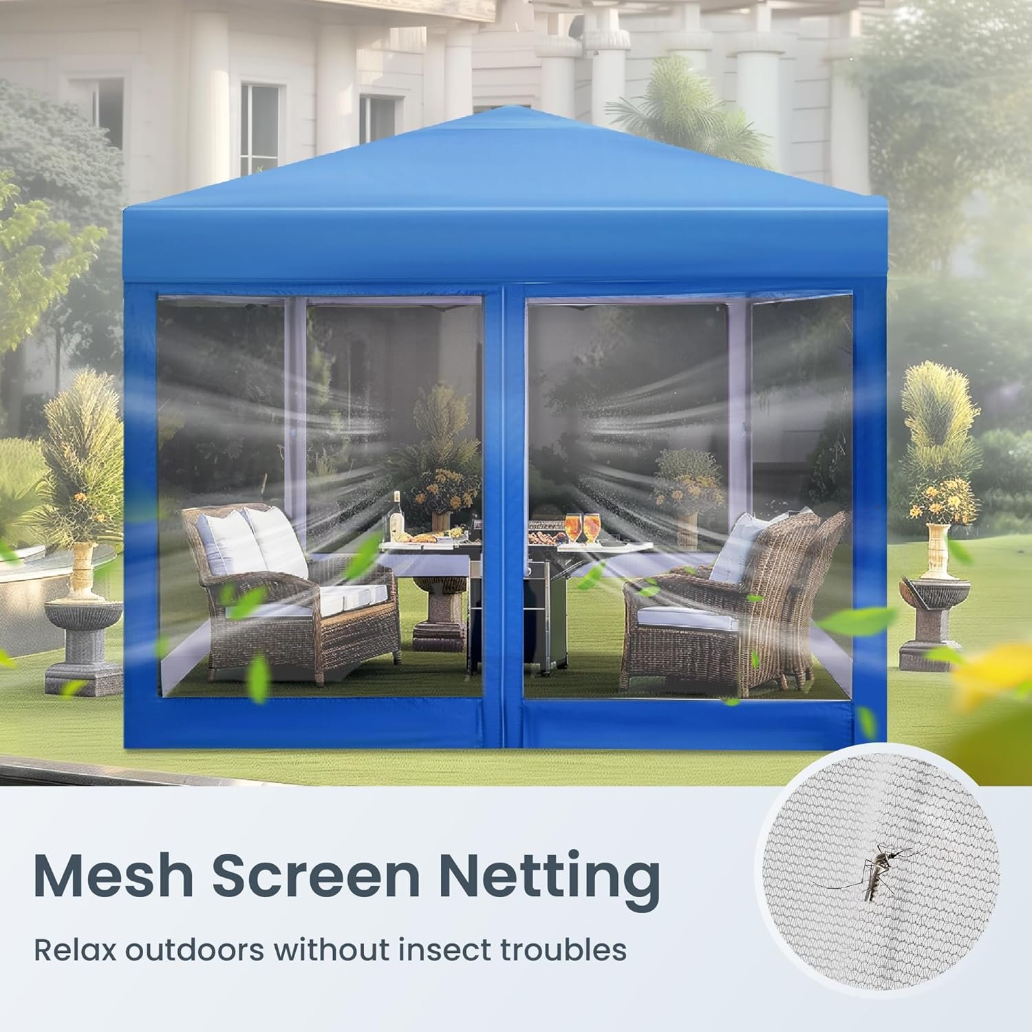 1748243594 PHI VILLA 10 x 10 Pop Up Canopy Tent with Netting Instant Gazebo Ez up Screen Party Tent House Room with Carry Bag Height Adjustable for Outdoor Garden Blue.jpg