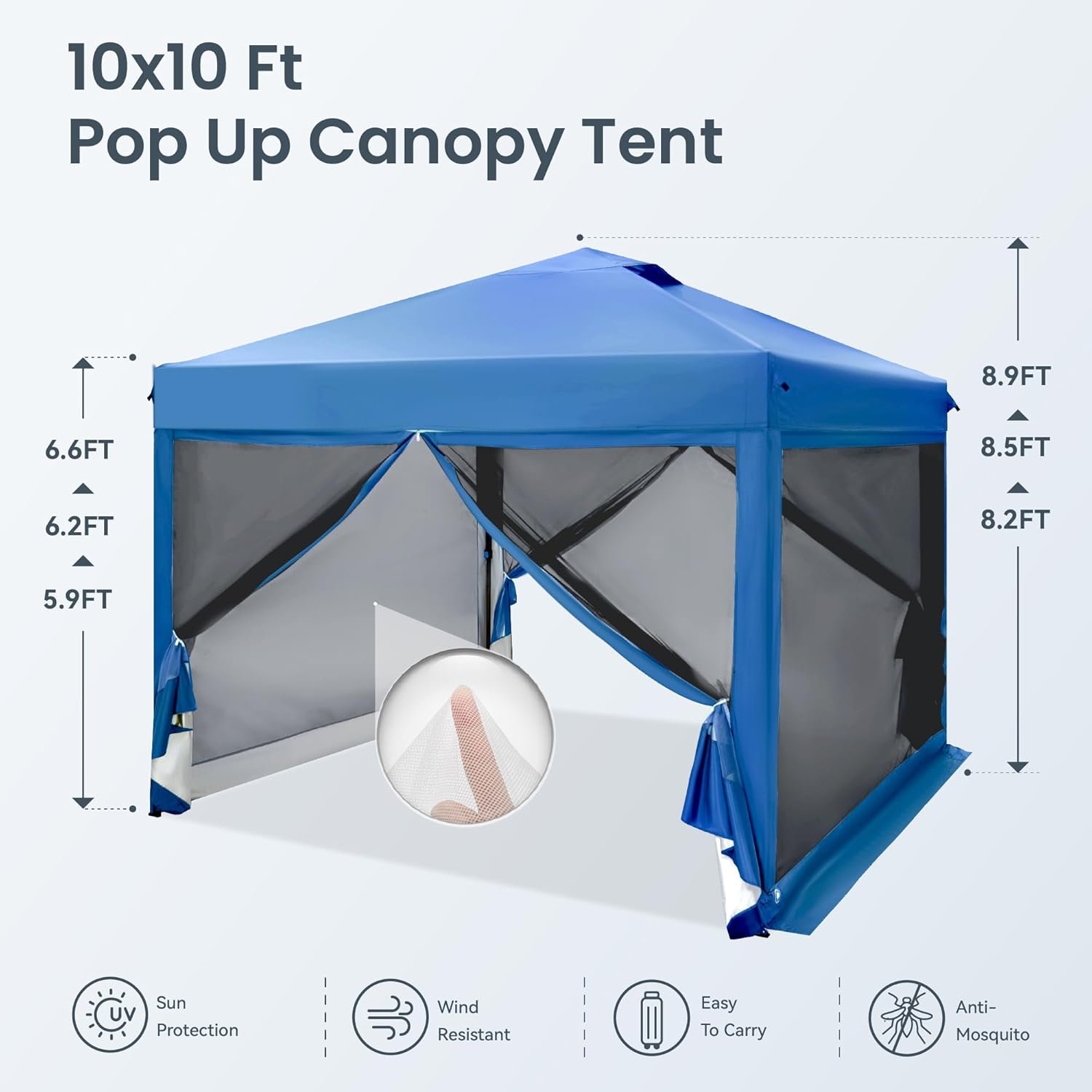 1748243596 PHI VILLA 10 x 10 Pop Up Canopy Tent with Netting Instant Gazebo Ez up Screen Party Tent House Room with Carry Bag Height Adjustable for Outdoor Garden Blue.jpg