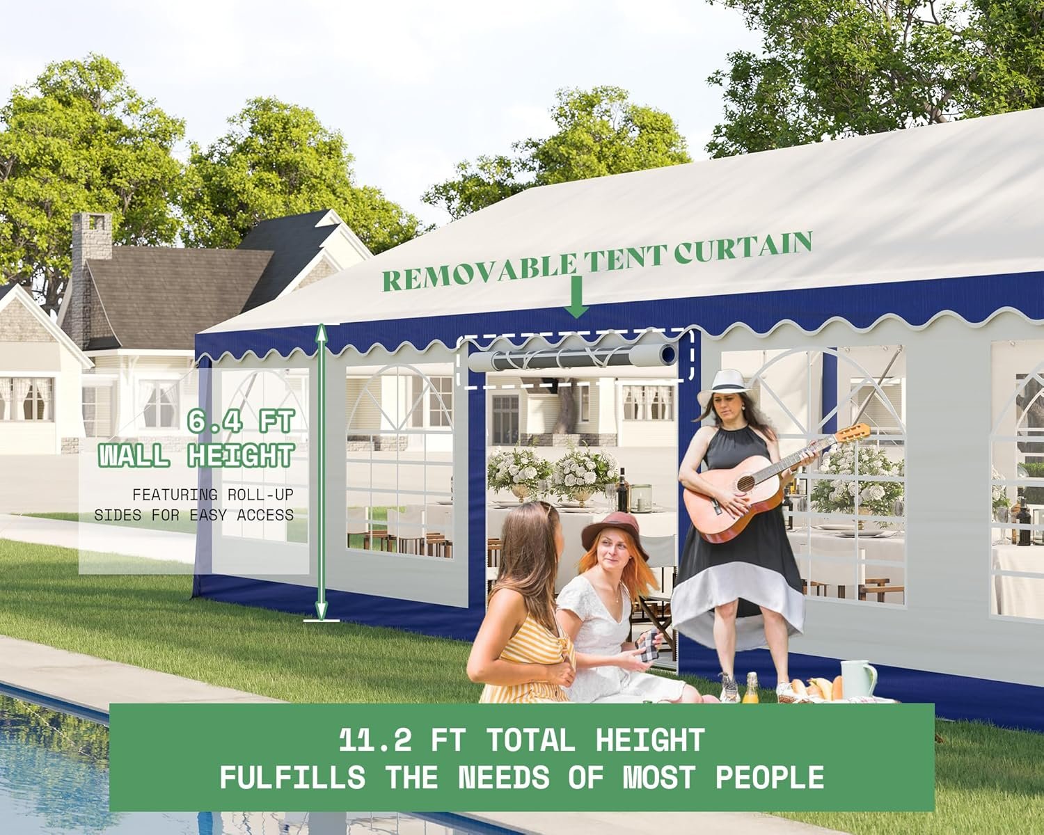 AMERLIFE 13 x 26 FT Party Tent with Rolled Sidewalls Heavy Duty Wedding Tent for Party Outside with Zinc Alloy Tube Spiral Stakes Waterproof Event Shelters White Blue.jpg