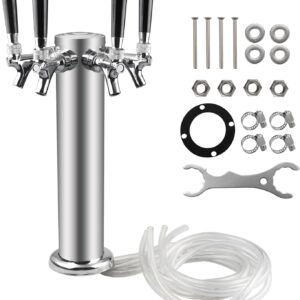 Four Tap Chrome Draft Beer Kegerator Tower 3 Diameter Stainless.jpg