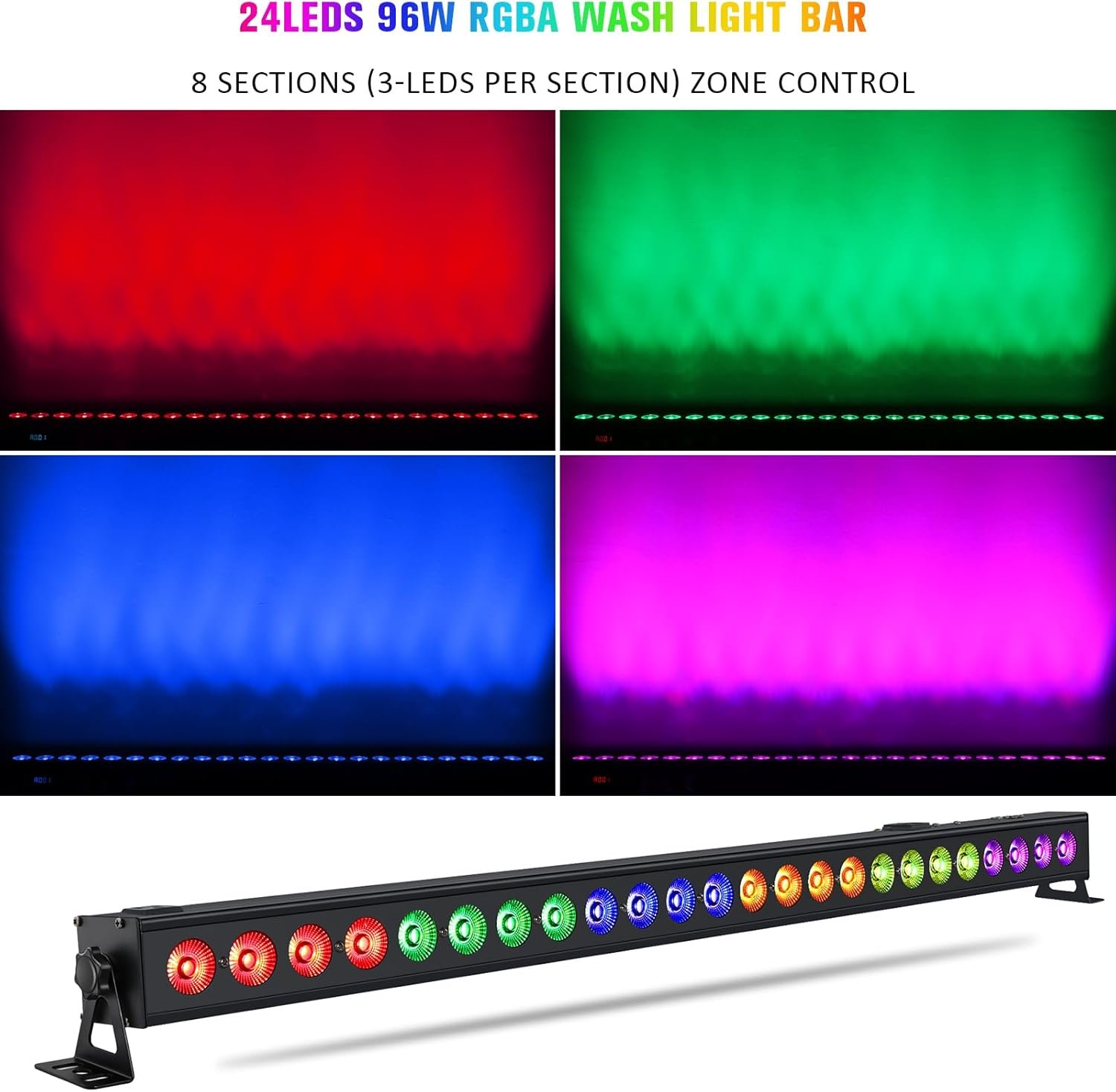 LED Stage Wash Light Bar 24LEDs 96W 4in1 RGBA DJ Light Bar DMX Control Sound Activated Auto Play Uplights for Events Music Dance Wedding Party Live Show Church Decoration Stage Lighting.jpg