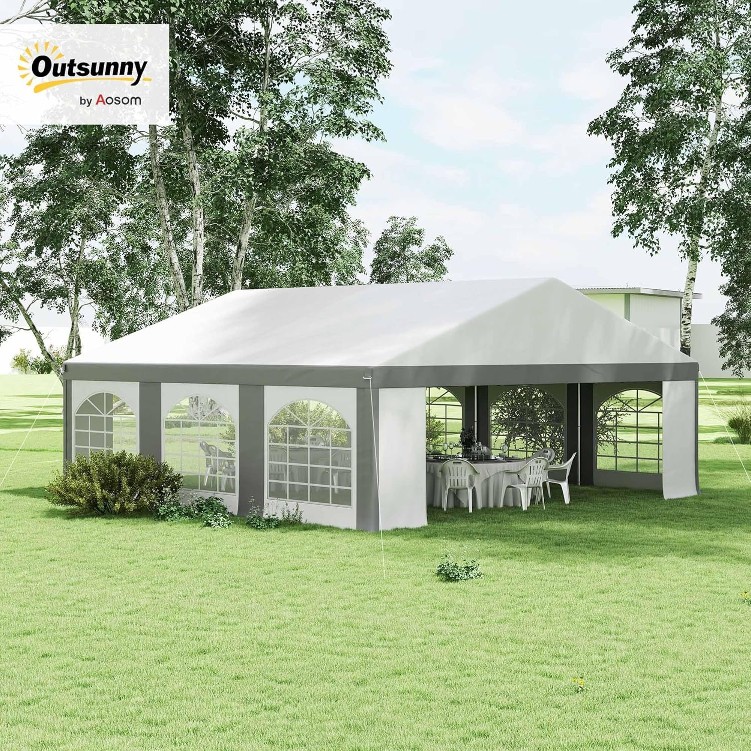 Outsunny 20 x 20 Heavy Duty Party Tent Carport with Removable Sidewalls and Double Doors Large Canopy Tent Sun Shade Shelter for Parties Wedding Outdoor Events BBQ White and Gray.jpg