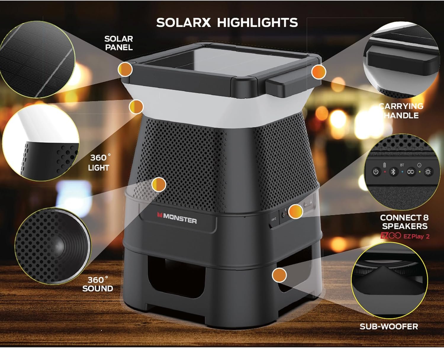 1749629593 Monster Solar X Speaker Bluetooth Wireless Solar Powered 360 Degree Sound with LED Easy Connect 8 Hours of Playtime and 30W Bass.jpg
