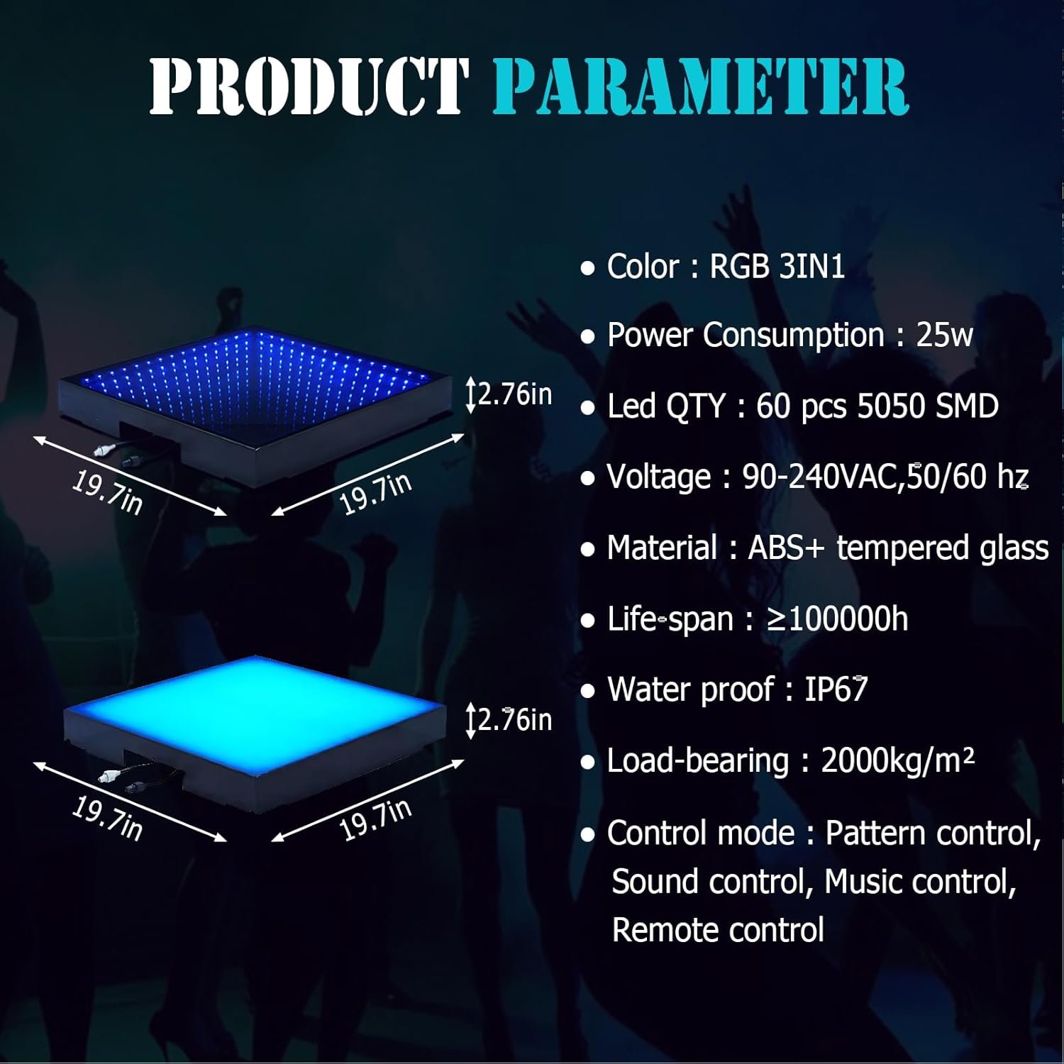 3D Dance Floor Stage Lights 8x8ft Glass with Flight Case Infinity Mirror Panel 3D Effect LED Dance Floor for Wedding Party 3DRGBWired.jpg