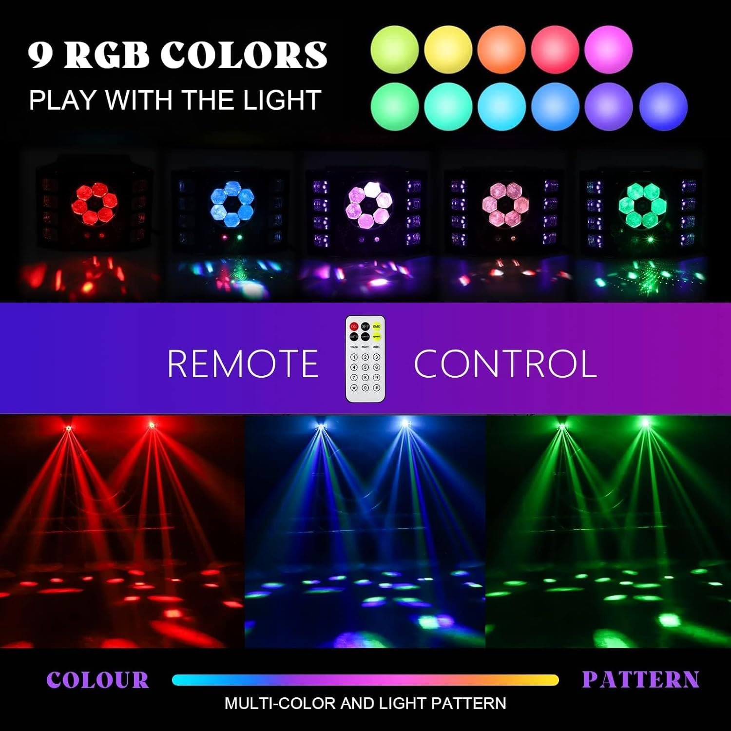 Dj Lights 100W Bee Eye UV Strobe Stage Light LED Sound Activated Rave Light 14 CH DMX512 and Remote Control for Halloween Birthday Party Wedding Event Show KTV Bar Dance Decorations.jpg