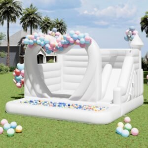 Jocisland White Bounce House with Ball Pit and Slide 151×151×111.jpg