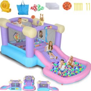Whubefy Pink Toddler Bounce House 161x82x63in Inflatable Castle With Ball.jpg