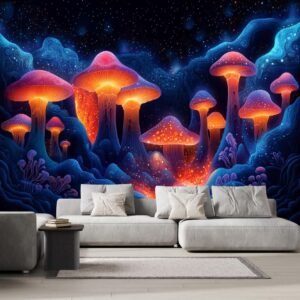 Glowing Fantasy Mushroom Wall Mural 3D Abstract Space Peel and.jpg