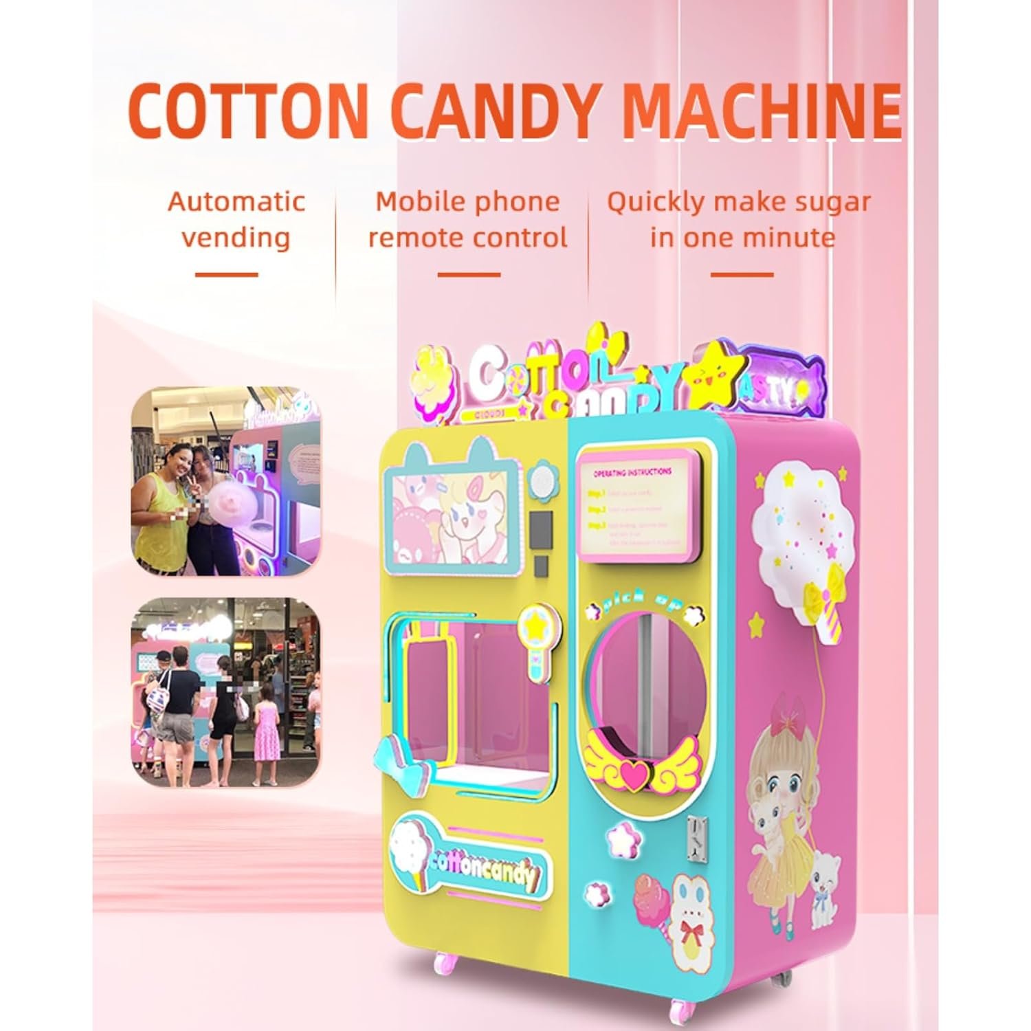 Pink Cotton Candy Machine Attractive Design Fully Automatic Operation Ideal for Kids Parties and Events Fast Production User Friendly Interface.jpg