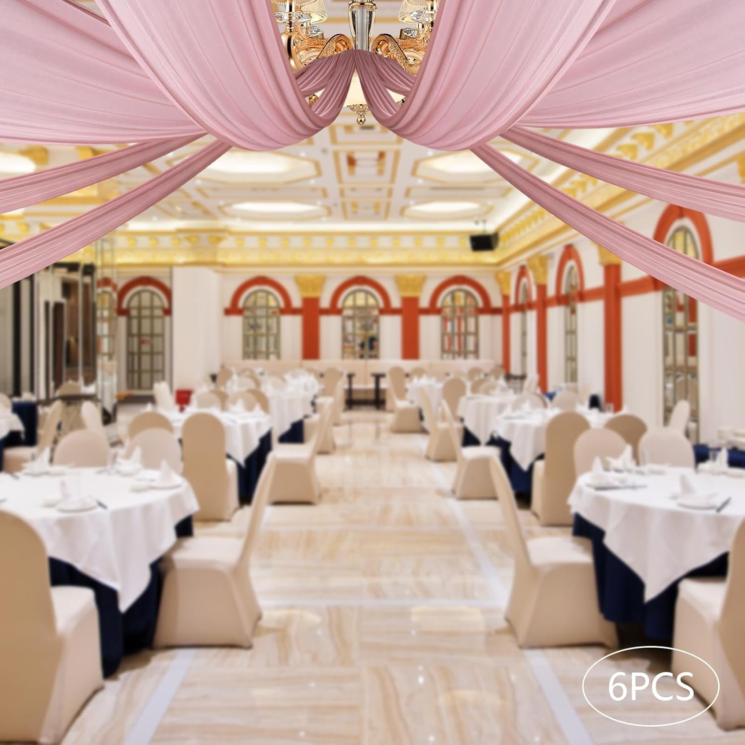 1756379593 6 Panels Ceiling Drapes 5ft x 30ft Ceiling Drapes Fabric Chiffon Backdrop Drapes Draping Fabric Sheer Curtains for Party Ceremony Stage Wedding Decoration Deep Rose.jpg