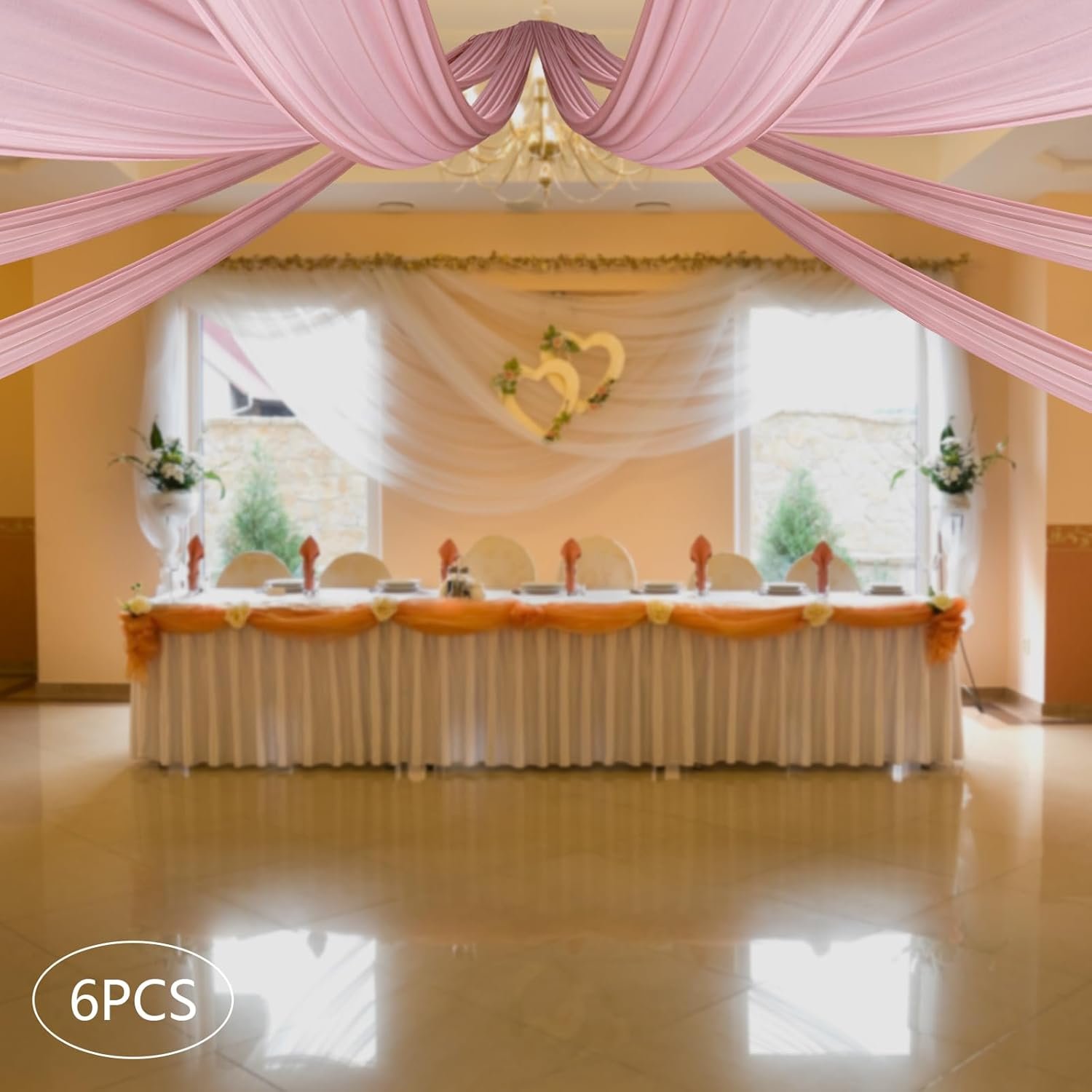 1756379599 6 Panels Ceiling Drapes 5ft x 30ft Ceiling Drapes Fabric Chiffon Backdrop Drapes Draping Fabric Sheer Curtains for Party Ceremony Stage Wedding Decoration Deep Rose.jpg