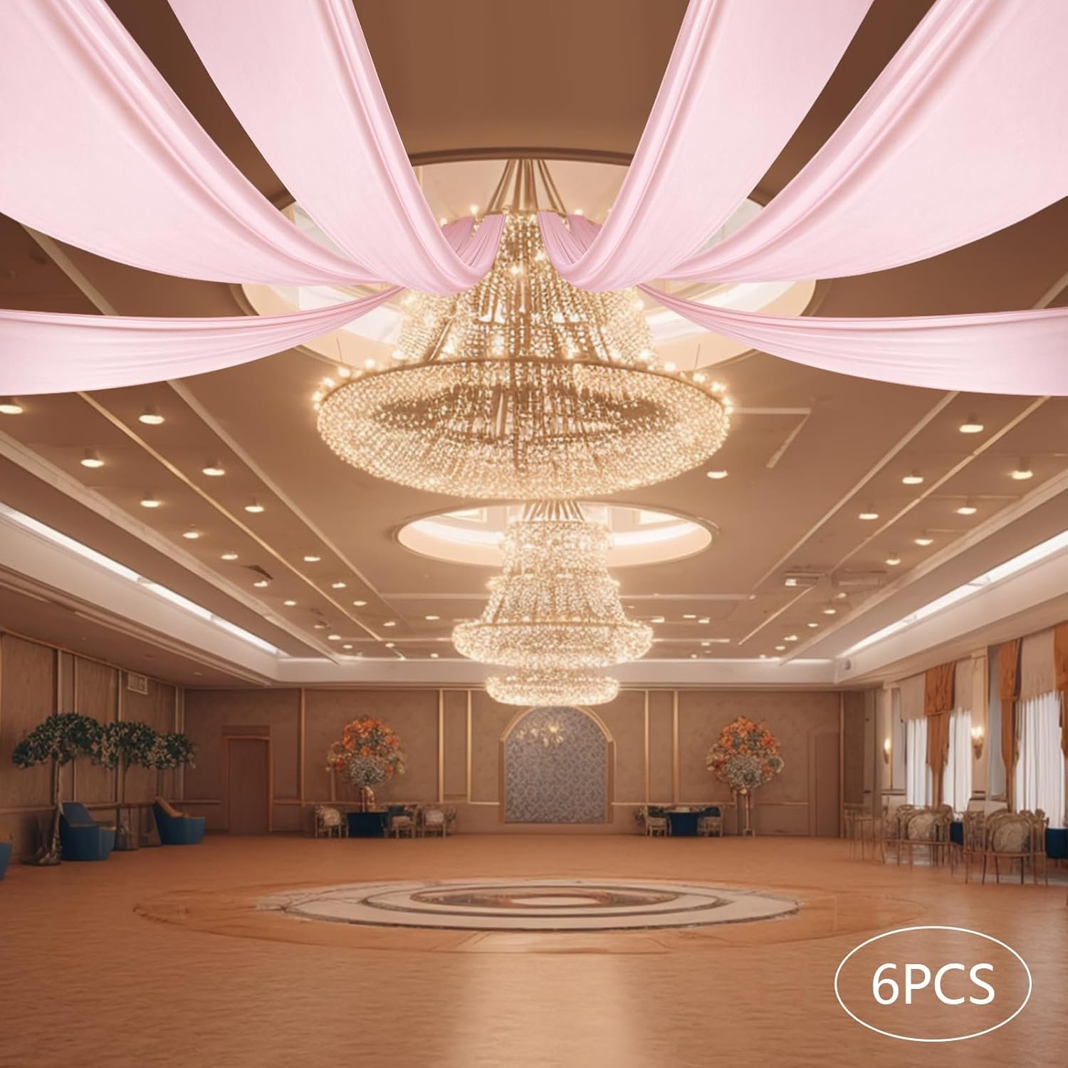 1756545196 6 Panels Ceiling Drapes 5ft x 30ft Ceiling Drapes Fabric Chiffon Backdrop Drapes Draping Fabric Sheer Curtains for Party Ceremony Stage Wedding Decoration Pink.jpg