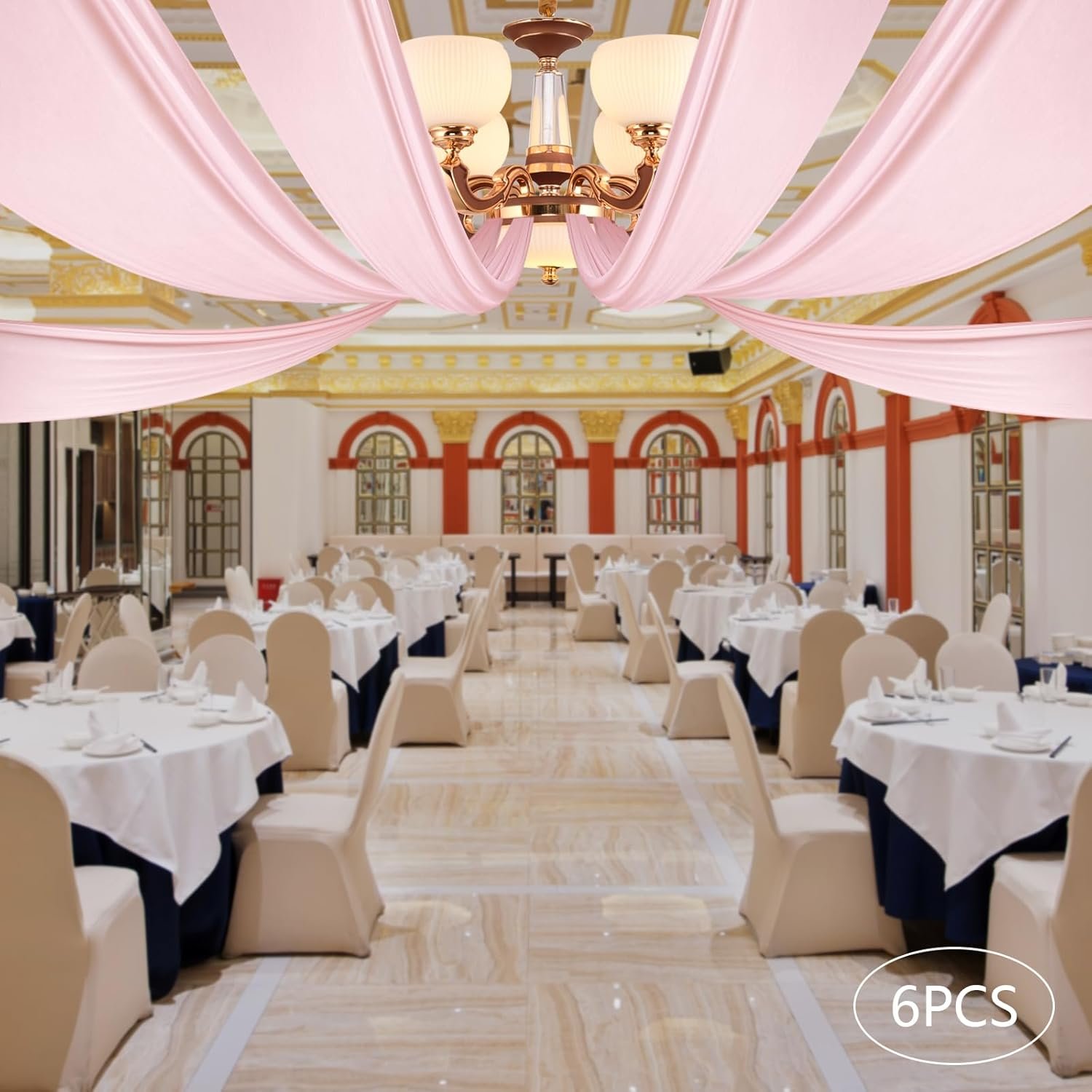 6 Panels Ceiling Drapes 5ft x 30ft Ceiling Drapes Fabric Chiffon Backdrop Drapes Draping Fabric Sheer Curtains for Party Ceremony Stage Wedding Decoration Pink.jpg