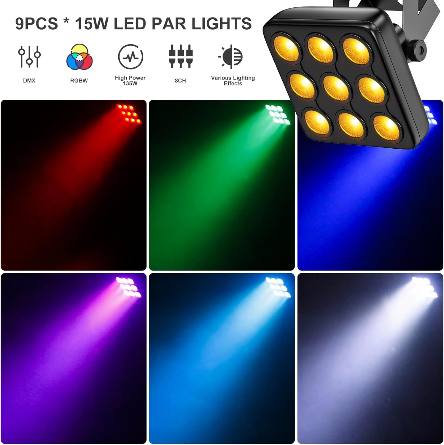 9 10W Square LED Stage Lights Corded RGBW 4 in 1 Par Lights LED Par Can by DMX Sound Activated Control Uplights for DJ Show Party KTV Festival Birthday 4 Pack.jpg
