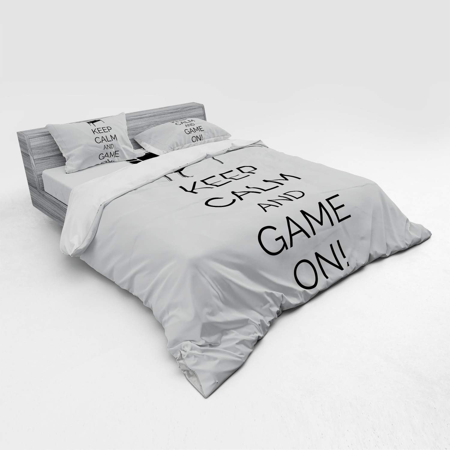 Ambesonne Keep Calm Duvet Cover Set Pinball Machine Arcade Room Concept Keep Calm and Game on Fun Entertainment 4 Piece Bedding Set with Shams and Fitted Sheet King Size Black White.jpg