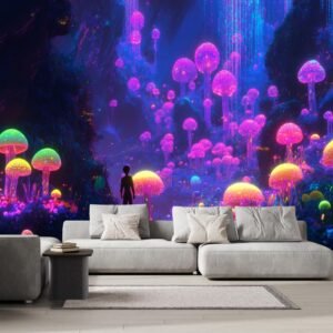Glowing Fantasy Mushroom Wall Mural 3D Abstract Space Peel and.jpg