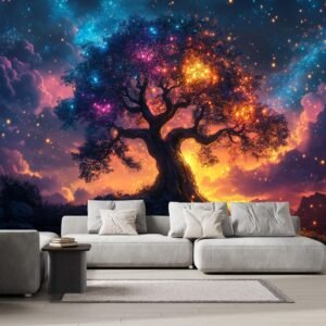 Glowing Tree Wall Mural 3D Abstract Night Sky Peel and.jpg