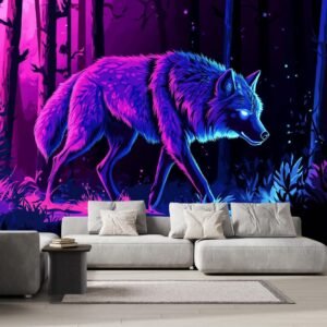 Glowing Wolf Wall Mural for Bedroom Living Room Forest Photo.jpg