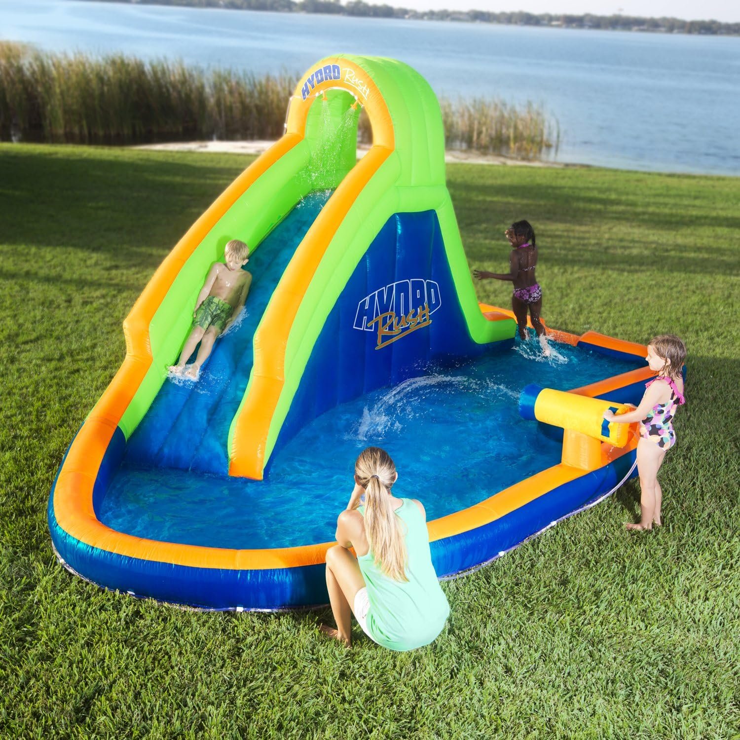 Hydro Rush 19x11 Inflatable Water SlideBlower Splash Area Water Cannon Climbing Wall.jpg