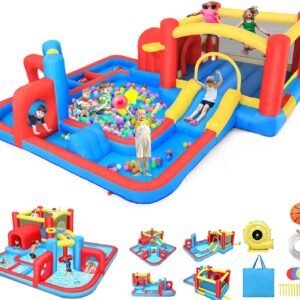 Inflatable Bounce House Water Slide 143x143FT Maze Waterpark Obstacle Course.jpg