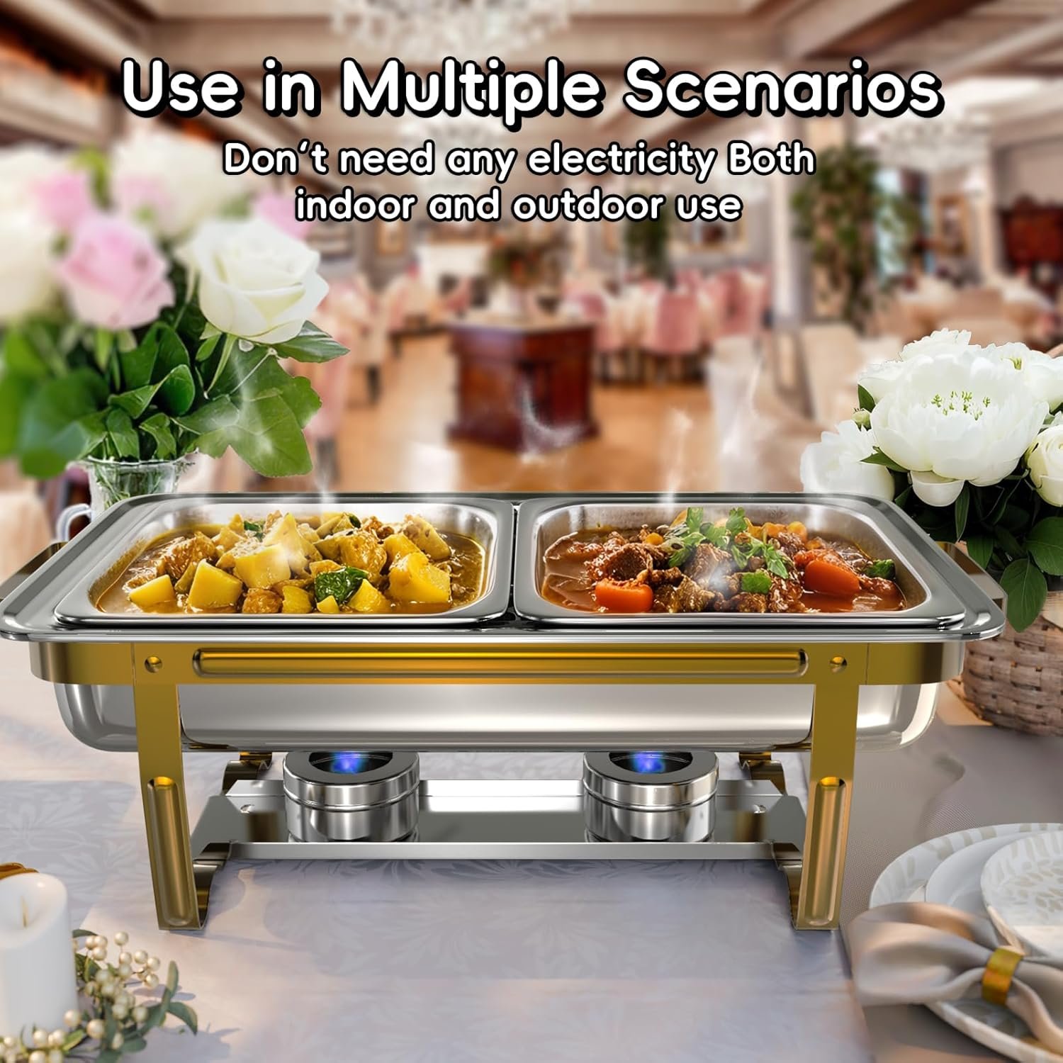 1757236394 9Qt Chafing Dishes for Buffet 4 Pack Multiple Size Food Pans Chafing Dish Buffet Set Screw free Installation with Stackable Design Less Storage Space for WeddingParty.jpg