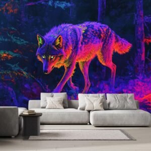1757707991 Glowing Wolf Wall Mural 144 W x 100 H Forest.jpg