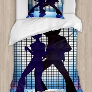 Ambesonne 70s Party Duvet Cover Sets Couple Silhouettes on The.jpg