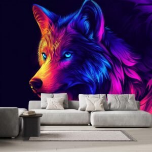 Colorful Art Wall Mural 3D Glowing Wolf Peel and Stick.jpg