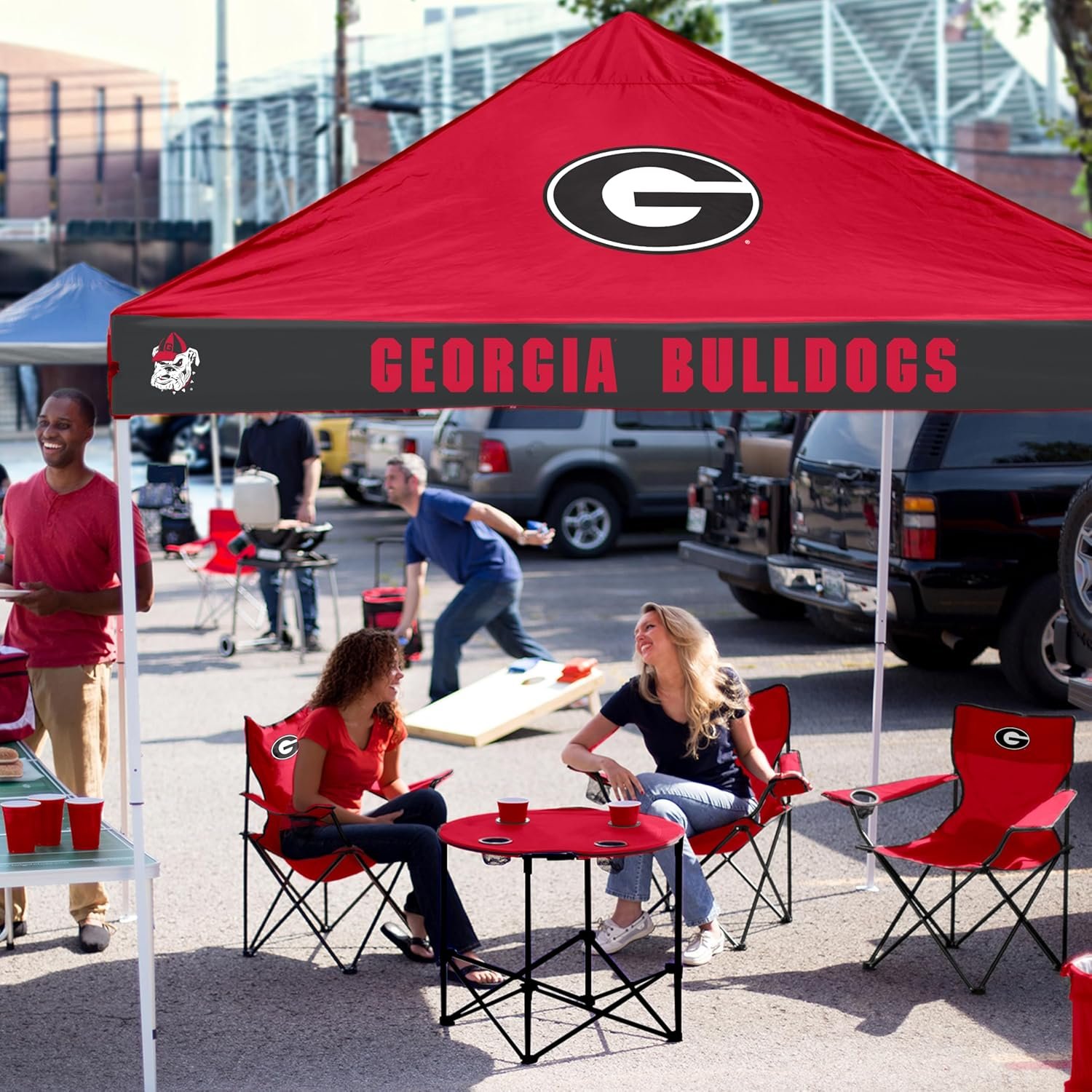 LOGO Brands NCAA Georgia Bulldogs 9 x 9 Foot Pinwheel Tailgating Canopy RedBlack One Size.jpg