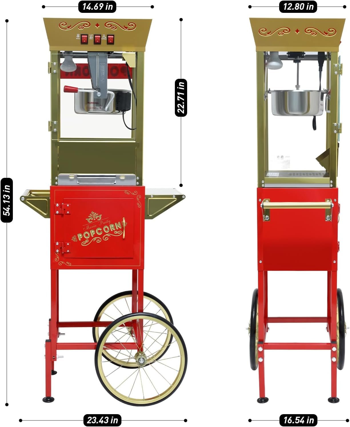 Popcorn Maker Machine Cart with WheelsStainless Steel 12 Oz Kettle Makes Up to 48 Cups Movie Theater Vintage Popper with Heated Warming DeckOld Maids Drawer for Home Commercial Red.jpg