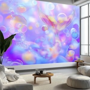 Wall Mural Mermaid Glowing Bubbles Stick Nursery Wallpaper Dreamy Art.jpg