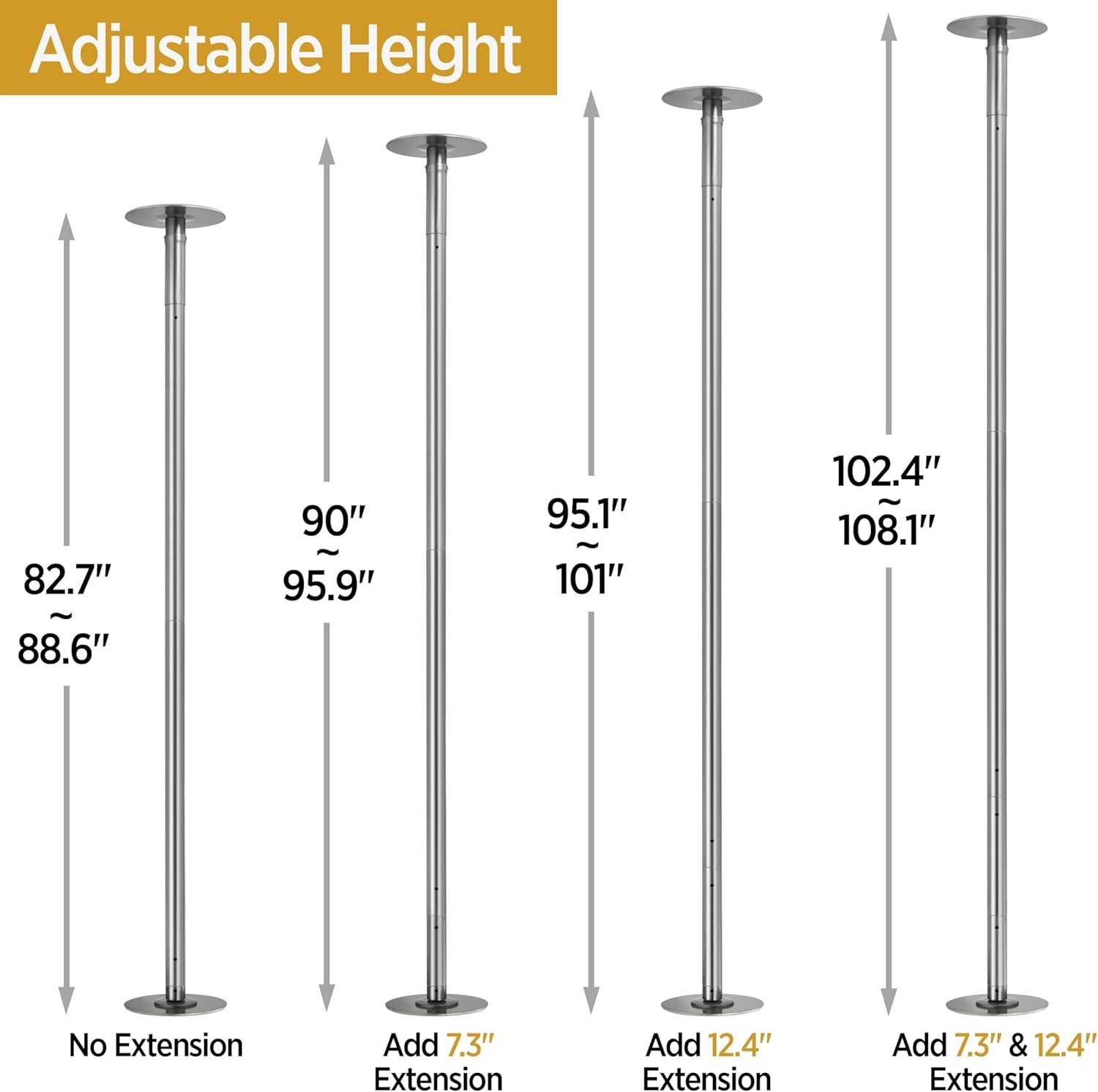 Yaheetech Dance Pole Portable Dancing Pole Height Adjustable 6.9ft 9ft Static Spinning Pole for Apartment SilverArgent.jpg