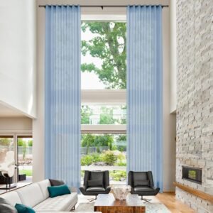 Fcosie Sky Blue Linen Textured Drapes 132 Inches Long Grommet.jpg