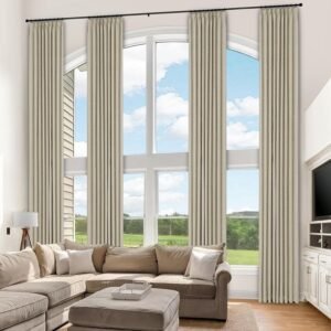 Frelement Beige Natural Linen Blended Blackout Curtains Pinch Pleated Room.jpg