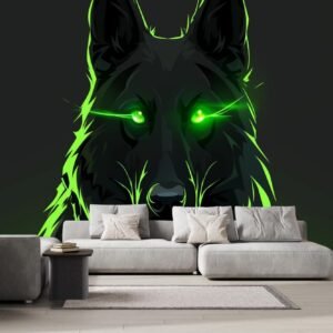 Green Neon Dog Wall Mural for Bedroom Living Room Abstract.jpg