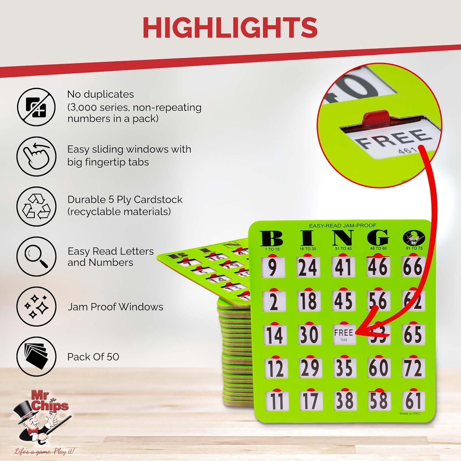 1762848793 MR CHIPS Jam Proof Easy Read Large Print Fingertip Bingo Cards with Sliding Windows 50 Pack in Green Style.jpg