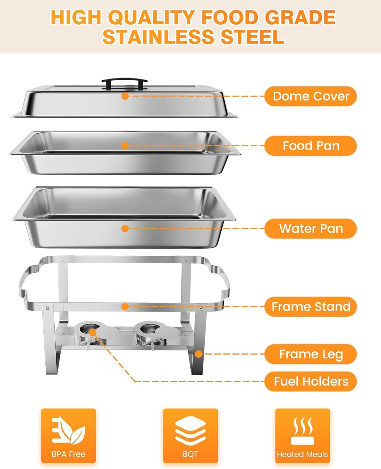 1762881192 Chafing Dish Buffet Set 4 Pack 8 QT Stainless Steel Chafer Buffet Food Servers and Warmers Set with Water Pan for Weddings Parties Banquets and Catering.jpg