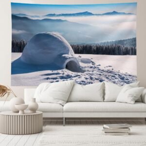CHNYWORK 236x118 Inches Igloo Tapestry Wall Hanging Winter Snowy Scenery.jpg