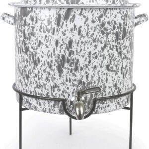 Enamelware Beverage Dispenser with Rack 15 quart GreyWhite Splatter.jpg