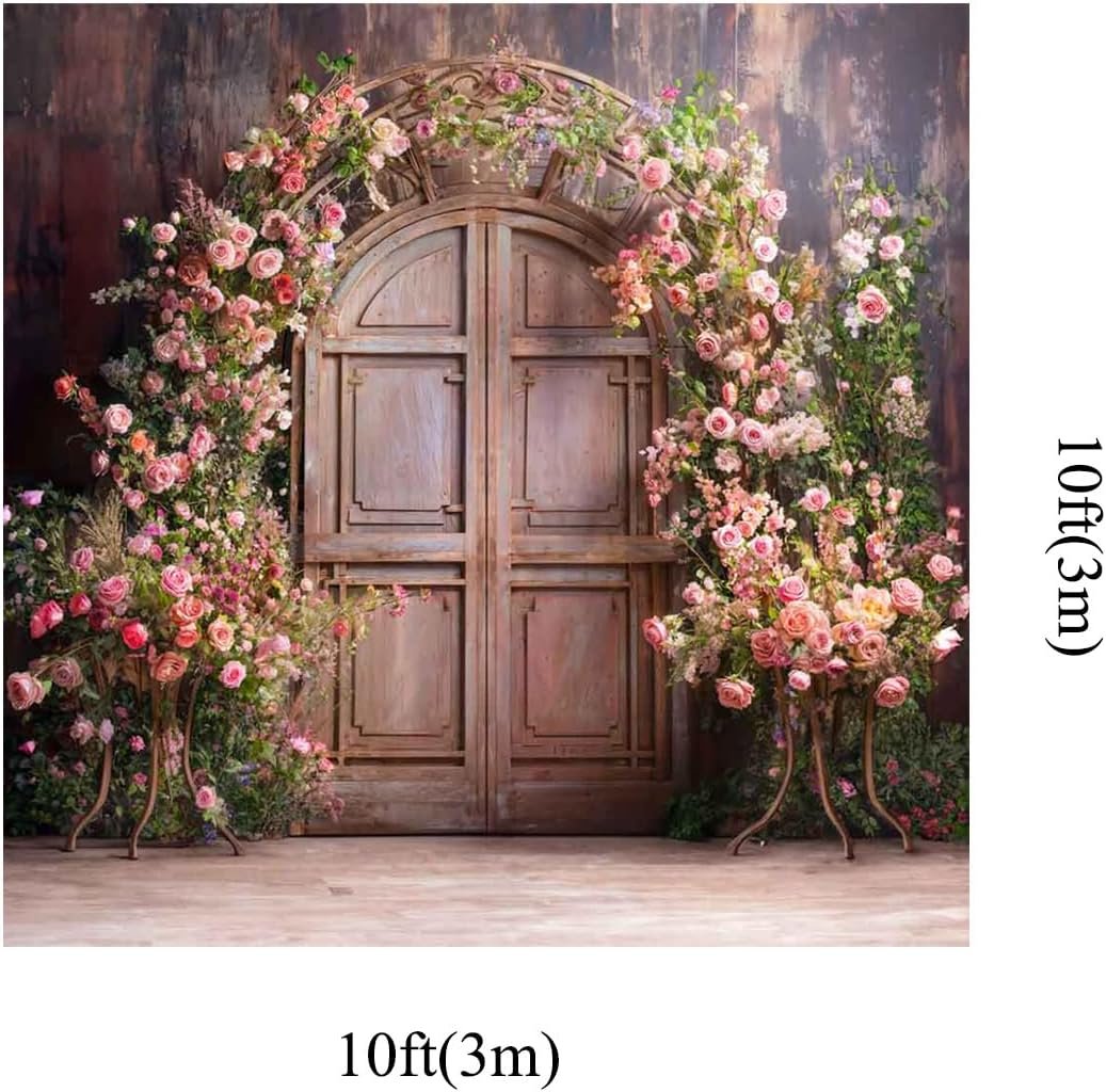 Kate 10x10ft Spring Pink Flowers Arch Door Photo Backdrops for Photography Vitage Rustic Wall Pink Rose Valentine Day Photographic Background Photocall Props.jpg