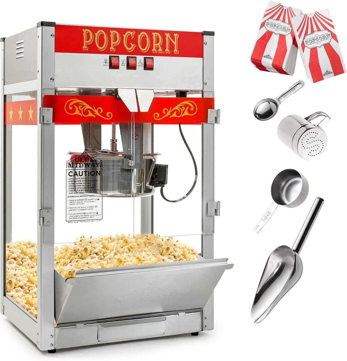 Olde Midway Commercial Popcorn Machine Maker Popper with Large 12 Ounce Kettle Red.jpg