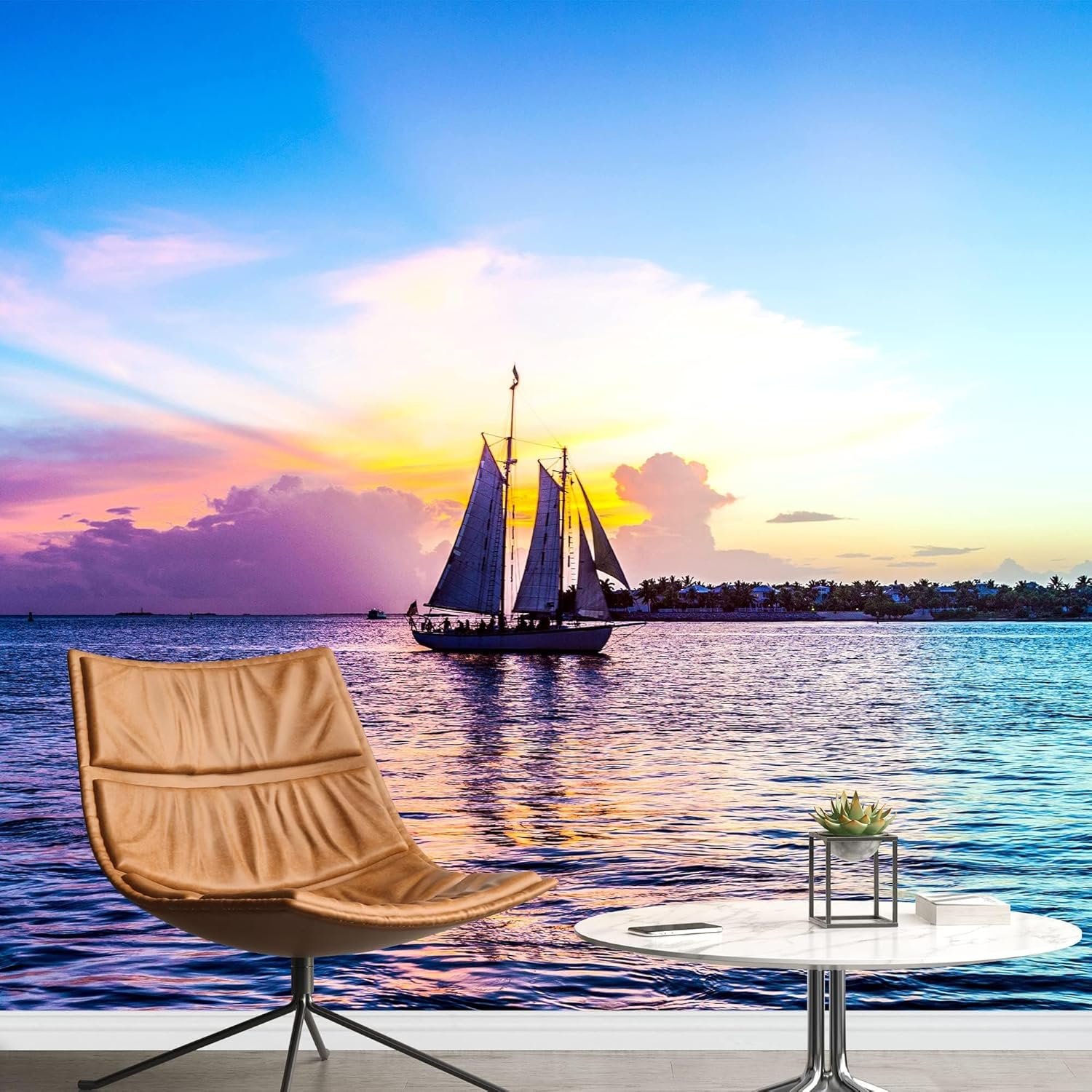 Sunset Glow Not Peel n Stick Wallpaper Ocean Boat Removable Large Living Room Muralfor Boys Girls Bedroom TV Backdrop Decor not Self Adhesive 135 W x 106.3 H343x270cm Silk.jpg
